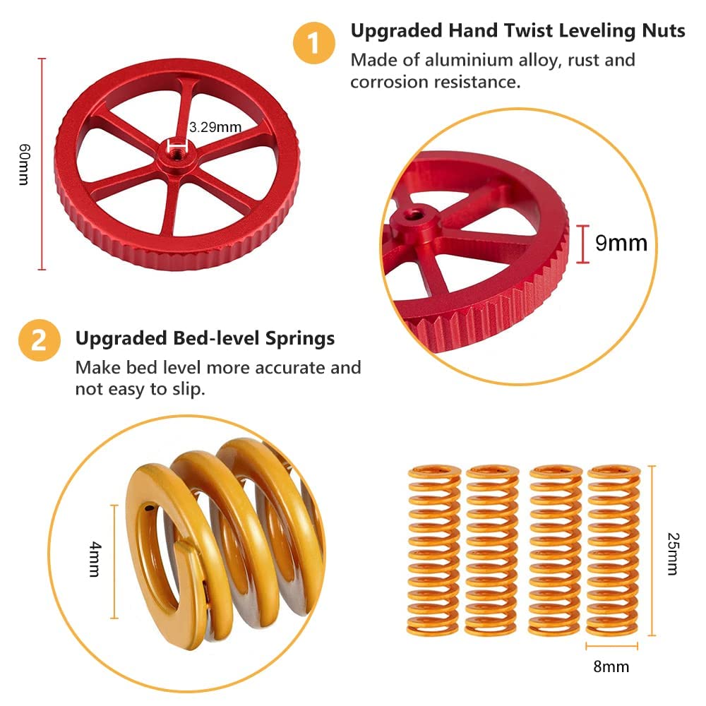 Official Creality 3D Printer Upgrade Kit with All Metal MK-8 Extruder, 4 PCS Red Hand Twist Leveling Nuts and 4 PCS Bed-Level Springs for Ender 3/Ender 3 V2/Ender 3 Pro/Ender 5 and CR 10 Seri - WoodArtSupply