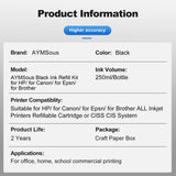 AYMSous Black Ink Universal Refill Ink Kit Dye Ink 250ml Work for Canon HP Epsn Brother Injet Printers Refillable Cartridge CISS CIS System (9 oz) with Syringe&Glove AYMSous