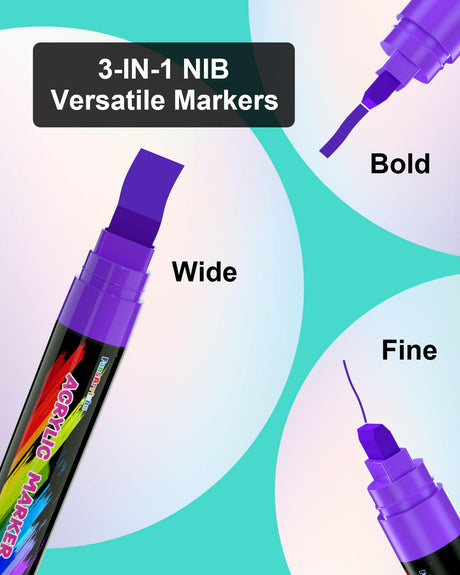 FansArriche Acrylic Paint Markers, 15mm Jumbo Felt Tip, 18 Colored Waterproof and Permanent Paint Pens for Tagging, Signs, Calligraphy, and Outdoor Paintings FansArriche