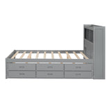 Harper & Bright Designs Full Size Platform Bed with Trundle, Drawers and Bookcase Headboard with USB Plugs, Hardwood Full Size Bed Frame, No Box Spring Needed - Gray Harper & Bright Designs