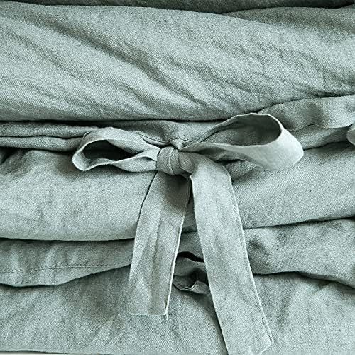 Simple&Opulence 100% Linen Duvet Cover Set, 3 Pieces Belgian Flax Breathable Bedding, King Size 104''x92'' (1 Comforter Cover+2 Pillowshams) with Tie Closure Style,Greyish-Green Simple&Opulence