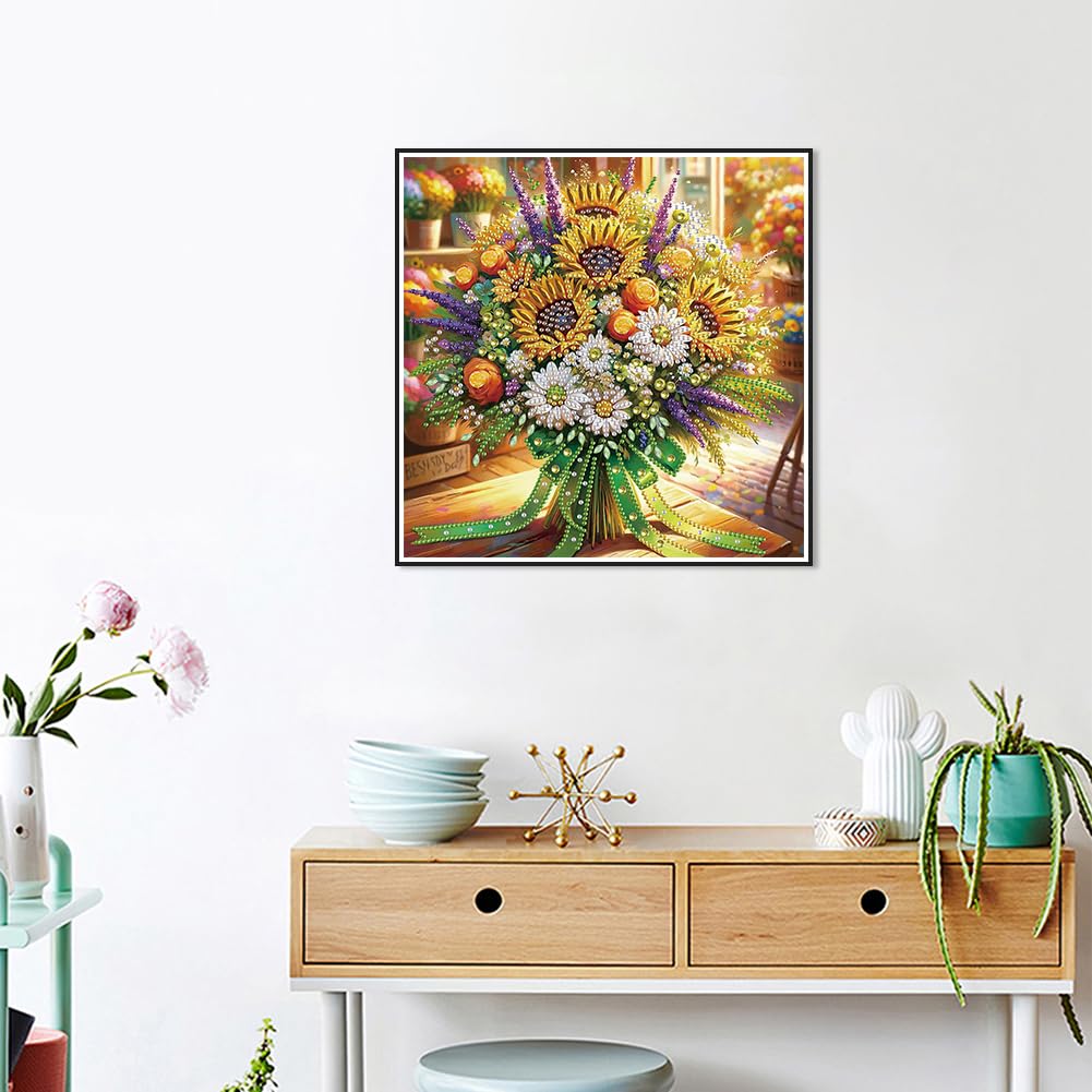 Acudotr Diamond Painting Kits for Adults, 5D Special Shape Diamond Art Kits for Beginners, Crystal Rhinestones Diamond Painting for Home Wall Decoration, Flower, 12×12 Inch Acudotr