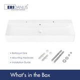 Eridanus Bathroom Sink Rectangle 43" x 16", Two Hole Vitreous Ceramic Vessel Sink, Countertop & Wall Mount, Modern Porcelain Vanity Floating Sink Art Basin Trough with Overflow, Glossy White Eridanus