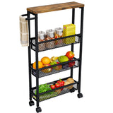 Slim Rolling Cart 4 Tier Narrow Storage Cart on Wheels with MDF Board Top and Metal Handle for Small Space Kitchen Living Room Home Office Pantry Bathroom Laundry Room(16.54×5.12×30.31 inch) AZERPIAN