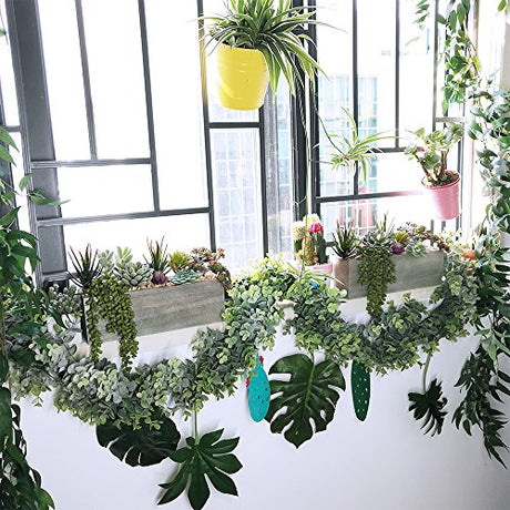 Supla Artificial Potted Succulents Plants Arrangement Fake Succulent Plants in Rectangular Wooden Pot Arrangement for Table Centerpiece Windowsill Greenery Decor Supla