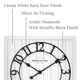 Presentime & Co 21" Farmhouse Square Shiplap Barn Door Wood Clock - White, Arabic Numeral. Home Decoration/Wall Decoration/Farmhouse Décor for Living Room, Dining Room, and Entryway. Presentime