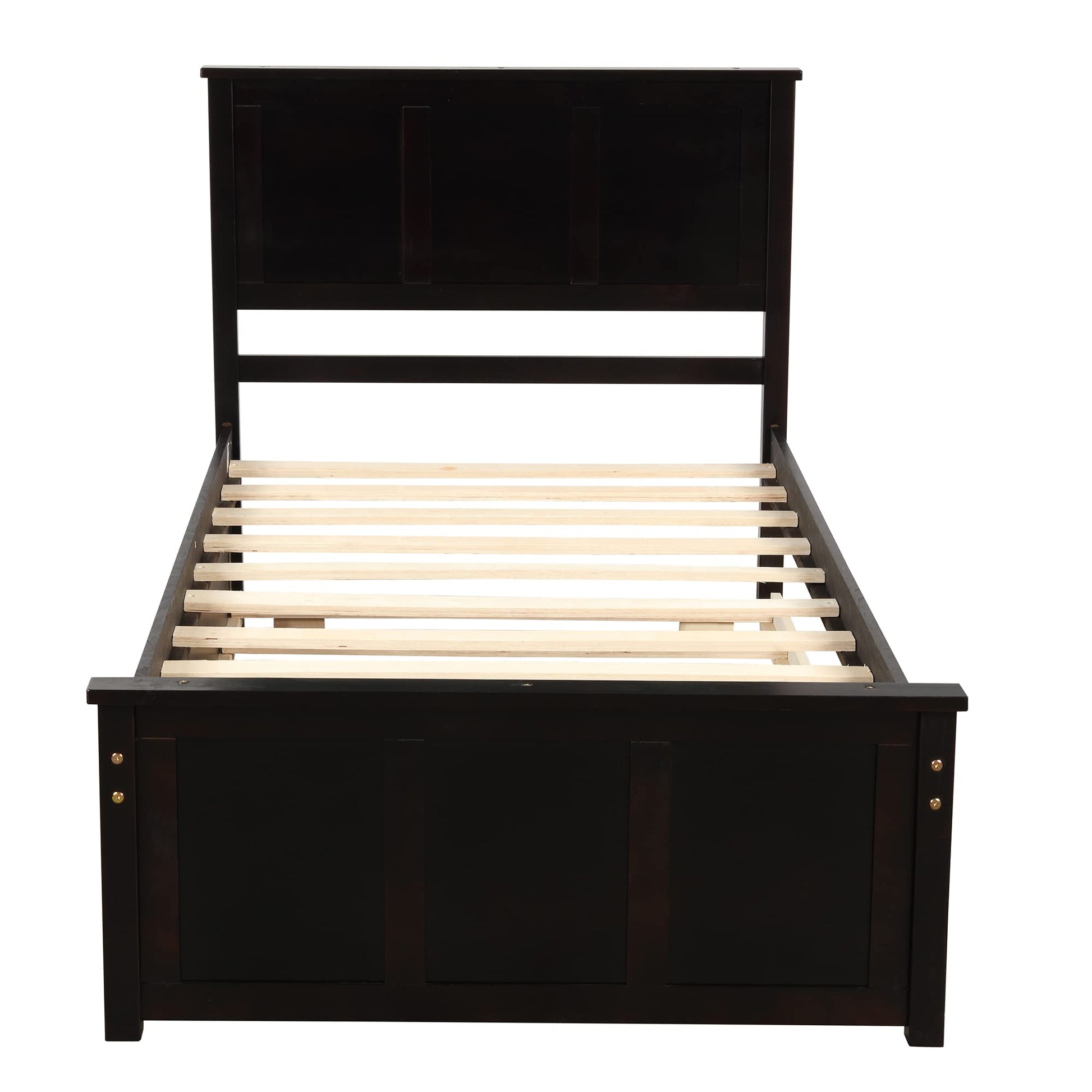 Harper & Bright Designs Twin Bed with Storage Drawers, Solid Wood Platform Bed Frame with Headboard - Espresso - WoodArtSupply