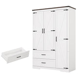 St.Mandyu Farmhouse Wardrobe Armoire Closet with 3 Doors and 2 Drawers, 70.1" Wooden Clothing Storage Cabinet, Freestanding Large Capacity Storage Wardrobe Armoire with Hanging Rod for Bedroom, White St.Mandyu