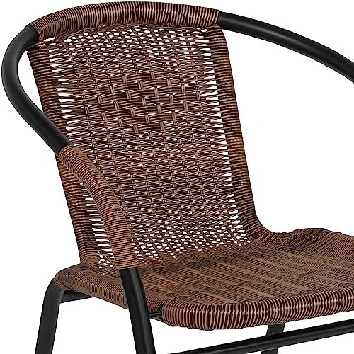 Flash Furniture Lila Modern Rattan Indoor/Outdoor Stackable Dining Chairs, Stacking Rattan Bistro Chairs for Patio or Restaurant, Set of 4, Brown Flash Furniture