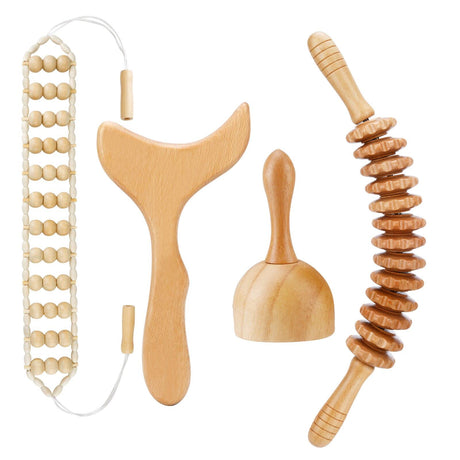 JUNRA 4 PCS Wood Therapy Massage Tools, Lymphatic Drainage Massager Maderoterapia Kit Wood Therapy Tools for Body Shaping Sculpting JUNRA
