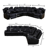 Power Recliner Sectional Sofa with LED Light, Breathing Leather Recliner Sofa Couch with Wireless Charger/Cup Holder for Living Room Home Office Theater (All Black) Pon Living Furniture Inc
