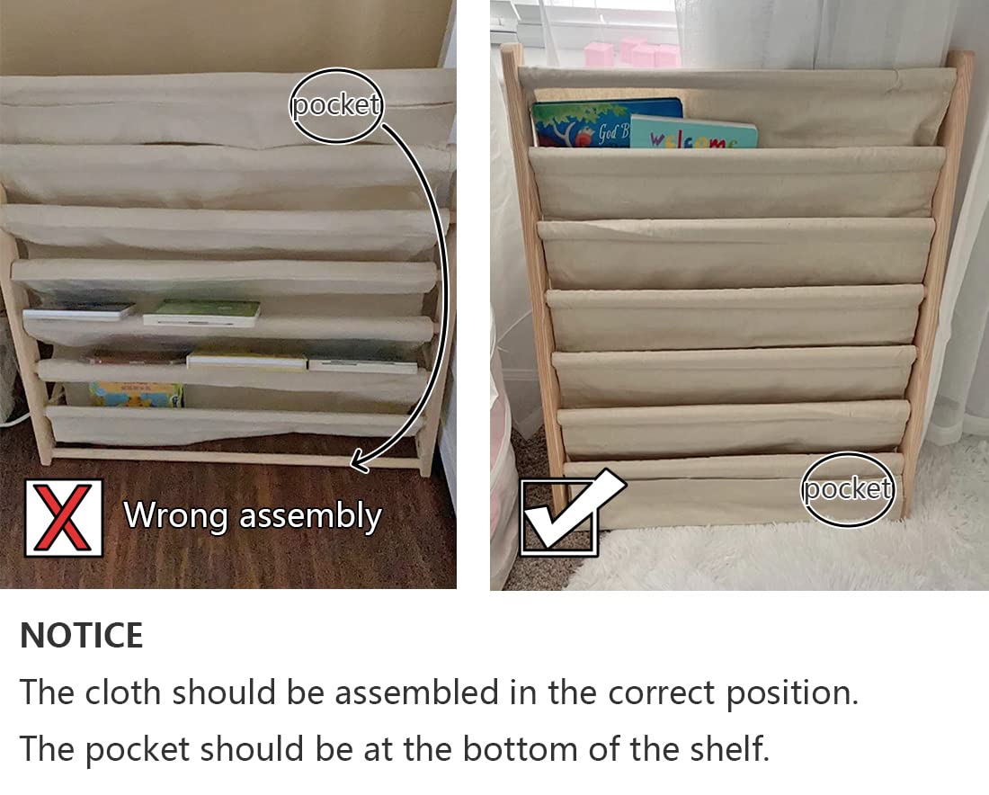 Morimoe Sling Bookshelf Kids Book Rack Storage, Natural Beige (Beige, W:75cm) Morimoe