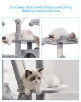 Hey-brother Cat Tree, 53 inch Cat Tower for Indoor Cats, Cat House with Padded Platform Bed, Toy Balls, Large Cozy Condo, Hammocks and Sisal Scratching Posts, Light Gray MPJ019-SW Hey-brother