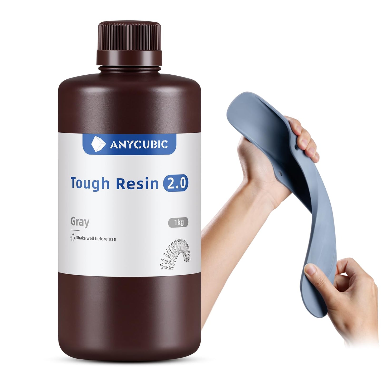 ANYCUBIC Tough Resin 2.0, 3D Printer Resin with Upgraded High Toughness and High Precision, 365-405nm Fast Curing 3D Resin for 4K 8K LCD/DLP/SLA 3D Printing (Grey, 1kg)