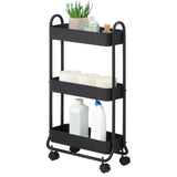 SunnyPoint Slim Rolling Storage Cart, 3 Tier Bathroom Storage Organizer Bathroom, Laundry Utility Cart (Black) SunnyPoint