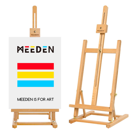 MEEDEN Large Wooden Tabletop H-Frame Easel, 38'' High, Solid Beech Wood Table Easel for Painting Canvas 25'' Max, Studio Desktop Art Easel Stand for Painting & Displaying,for Artists & Beginners MEEDEN