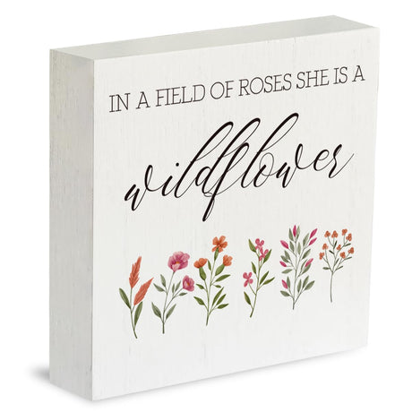 Inspirational Quote Country Floral Nursery Decor Wood Box Sign 5 x 5 Inches Rustic Box Sign Wooden Square Sign Decor Spring Summer Desk Decor Wood Sign for Home Farmhouse Office Girl Room Garden IYEZH