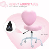 HOMCOM Armless Home Office Desk Chair, Modern Fabric Makeup Vanity Chair with Heart Shape, Swivel Wheels, Height Adjustable, Pink HOMCOM