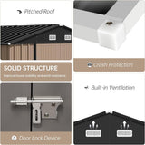 Garvee 10 x 8 FT Metal Storage Shed, Large Outdoor Storage Shed with Updated Frame Structure, Lockable Door and Air Vent, Utility Tool Storage House for Patio Garden Lawn Backyard, Brown Garvee