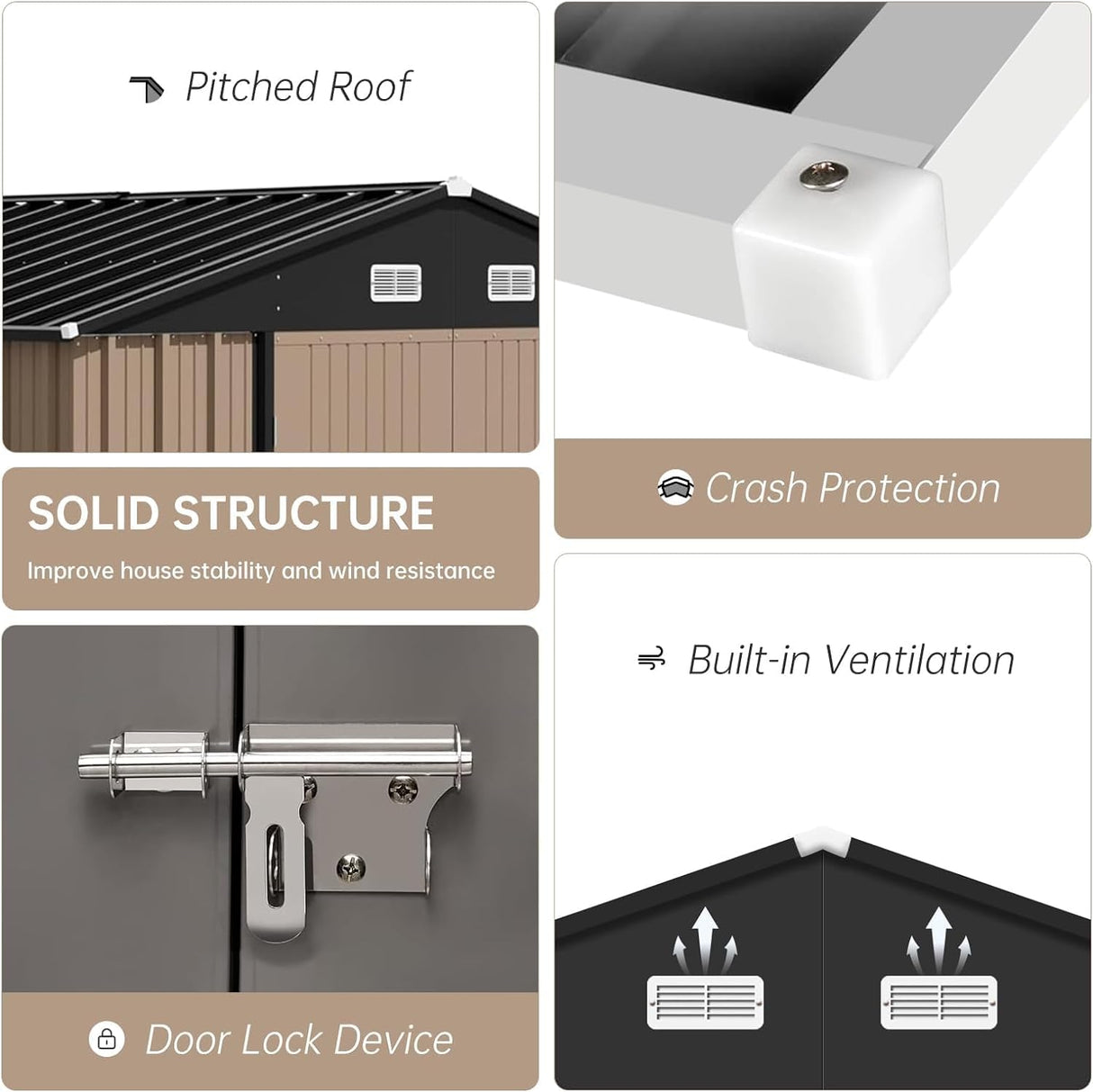 Zstar 10 x 8 FT Outdoor Storage Shed, Metal Steel Shed Storage House with Updated Frame Structure & Lockable Door, Waterproof Garden Steel for Backyard, Garden, Lawn, Patio, Brown Zstar
