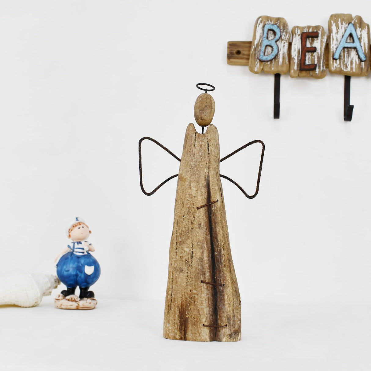 Veclotch Rustic Wood Angel Figurine Hand Craved Guardian Angel Sculpture Table Top Decoration Farmhouse Angel Statue Home Decor (10.8"" H), Brown Veclotch