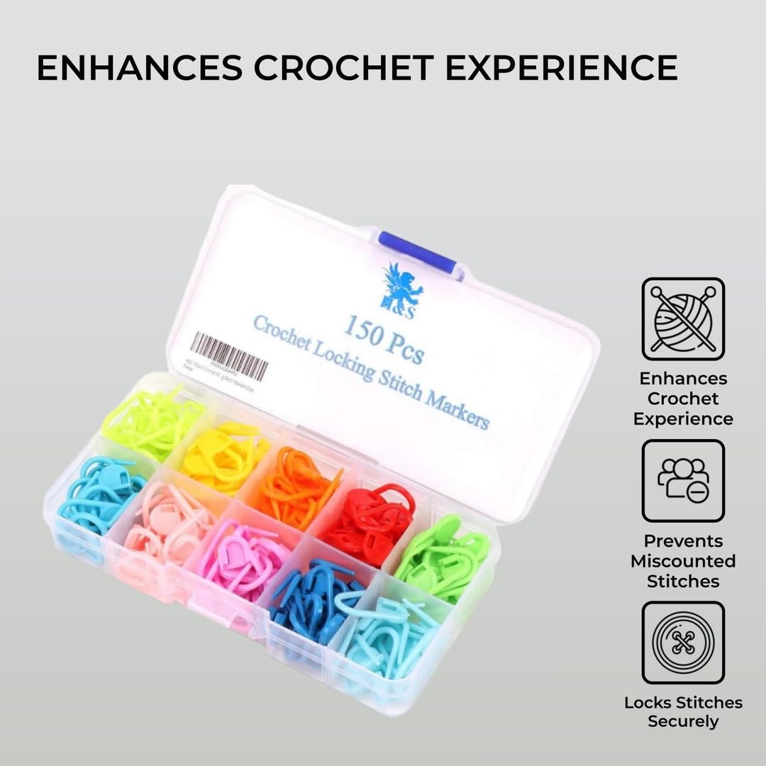 H&S 150pcs Crochet Stitch Marker Knitting Crochet Locking Stitch Markers Clips H&S