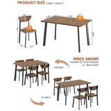 Lamerge Kitchen Dining Table Set for 4, Modern Rectangular 5 Piece Dining Room Table and Chairs Set, Brown Wooden Metal Table Set for Family Dinner, Party, Afternoon Tea and Work (Curved Moon) Lamerge