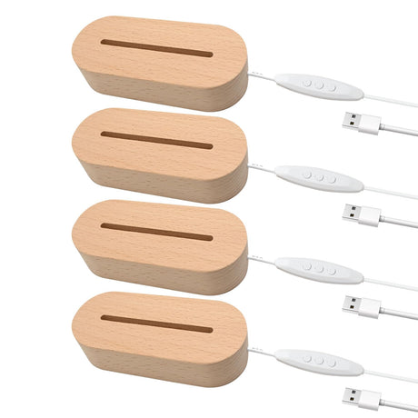 EATAKWARD 4 Pcs 5.9" Wood Rectangle Light Display Pedestal, Wooden LED Display Base Dimmable Colorful Lights Lamp Stand with USB Cable for Acrylic, Crystal, Night Light (Inner Slot, Oval base) EATAKWARD