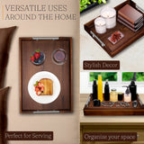 Swyftee Serving Tray with Handles – 17 x 12 x 2 Inch Dark Brown Acacia Wood Ottoman Tray Table Trays Decorative – Coffee Tray Wood Decor for Kitchen – Breakfast in Bed Tray with Silver Metal Handles Swyftee