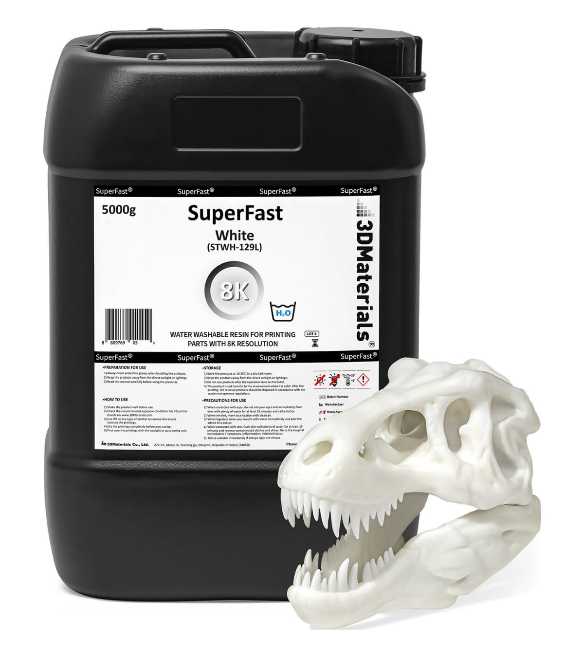 SuperFast 8K 3D Printer Resin Water Washable, 50um Print in 0.5 sec, Made in Korea by 3DMaterials (5000g, White) - WoodArtSupply