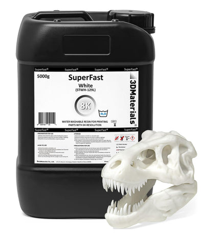 SuperFast 8K 3D Printer Resin Water Washable, 50um Print in 0.5 sec, Made in Korea by 3DMaterials (5000g, White)