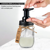 SheeChung Bathroom Accessories Set - Mason Jar Foaming Hand Soap Dispenser, Qtip Holder Set, Rustic Farmhouse Decor, Apothecary Jars, Bathroom Countertop Organizer - Black SheeChung