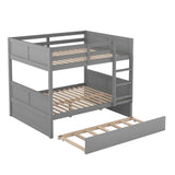 Merax Full Over Full Bunk Bed with Trundle,Wooden Trundle Bed Frame with Ladder Safety Guardrail,Convertible to 2 Platform Beds for Kids Teens,Gray Merax