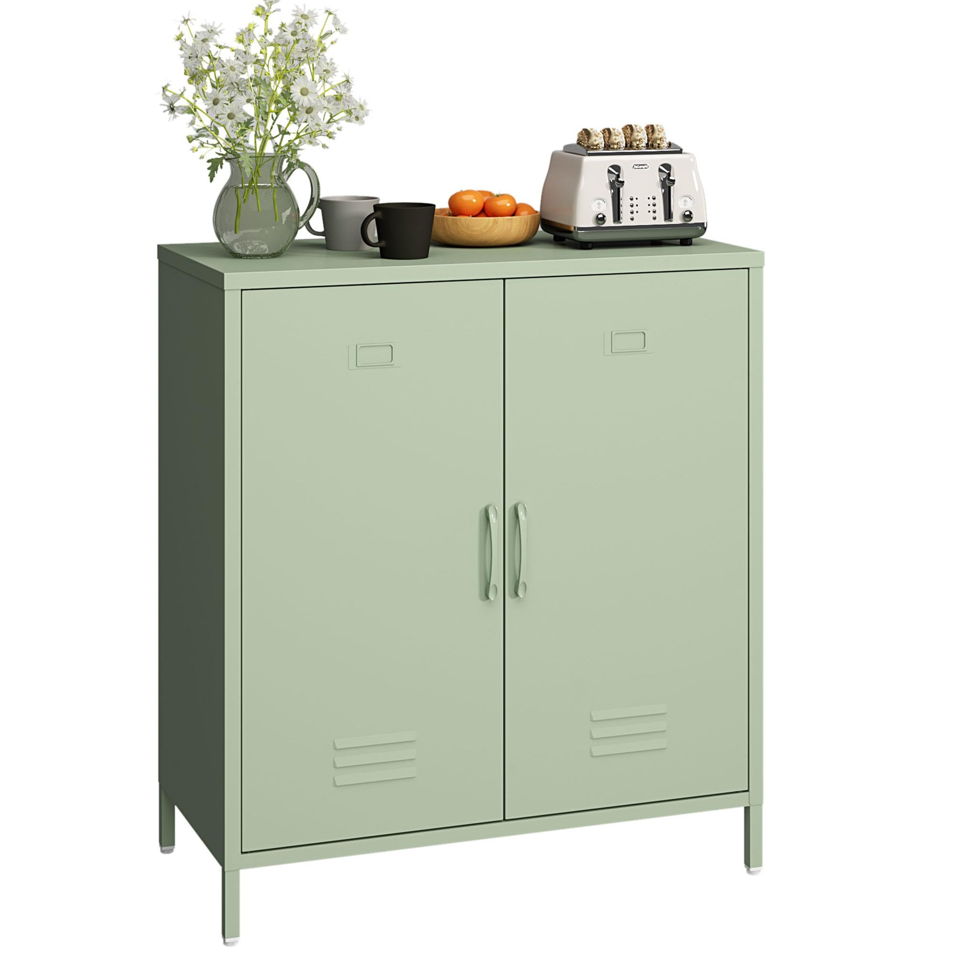 MIOCASA Metal Storage Cabinet with 2 Door, Buffet Sideboard Cabinet Steel Console Table for Home Office, Kitchen, Entryway (Green, Metal - Door) - WoodArtSupply