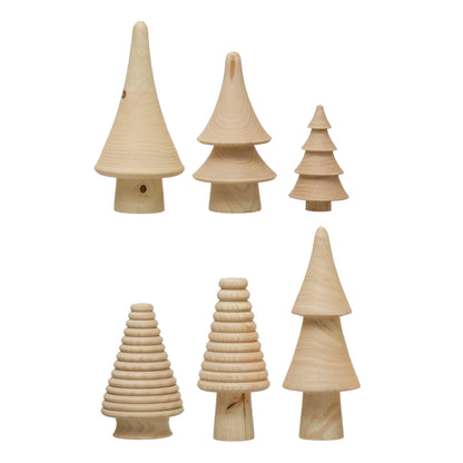 Creative Co-Op 3" H-8" H Wood Trees, Natural, Set of 6 Figures and Figurines, Multi