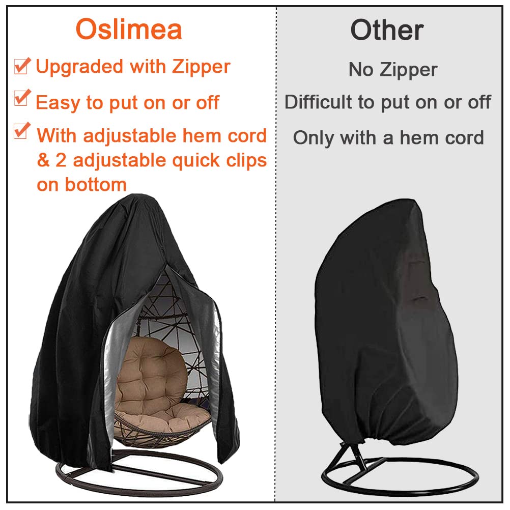 Oslimea Patio Hanging Egg Chair Cover Waterproof Swing Egg Chair Cover with Zipper Windproof Egg Chair Cover with Bottom Buckle, Outdoor Wicker Single Seat Egg Chair Covers, Black Oslimea
