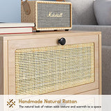 XIAO WEI Rattan Nightstand Set of 2 with Handmade Natural Rattan Drawers, Bedside Tables, End Table, Rattan Side Table, Boho Wood Nightstand, for Bedroom, Living Room, Metal Legs XIAO WEI