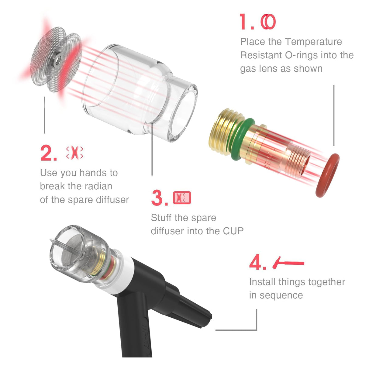 YESWELDER 71Pcs TIG Welding Torch Stubby Gas Lens #12 Pyrex Glass Cup Kit For WP-17/18/26 YESWELDER