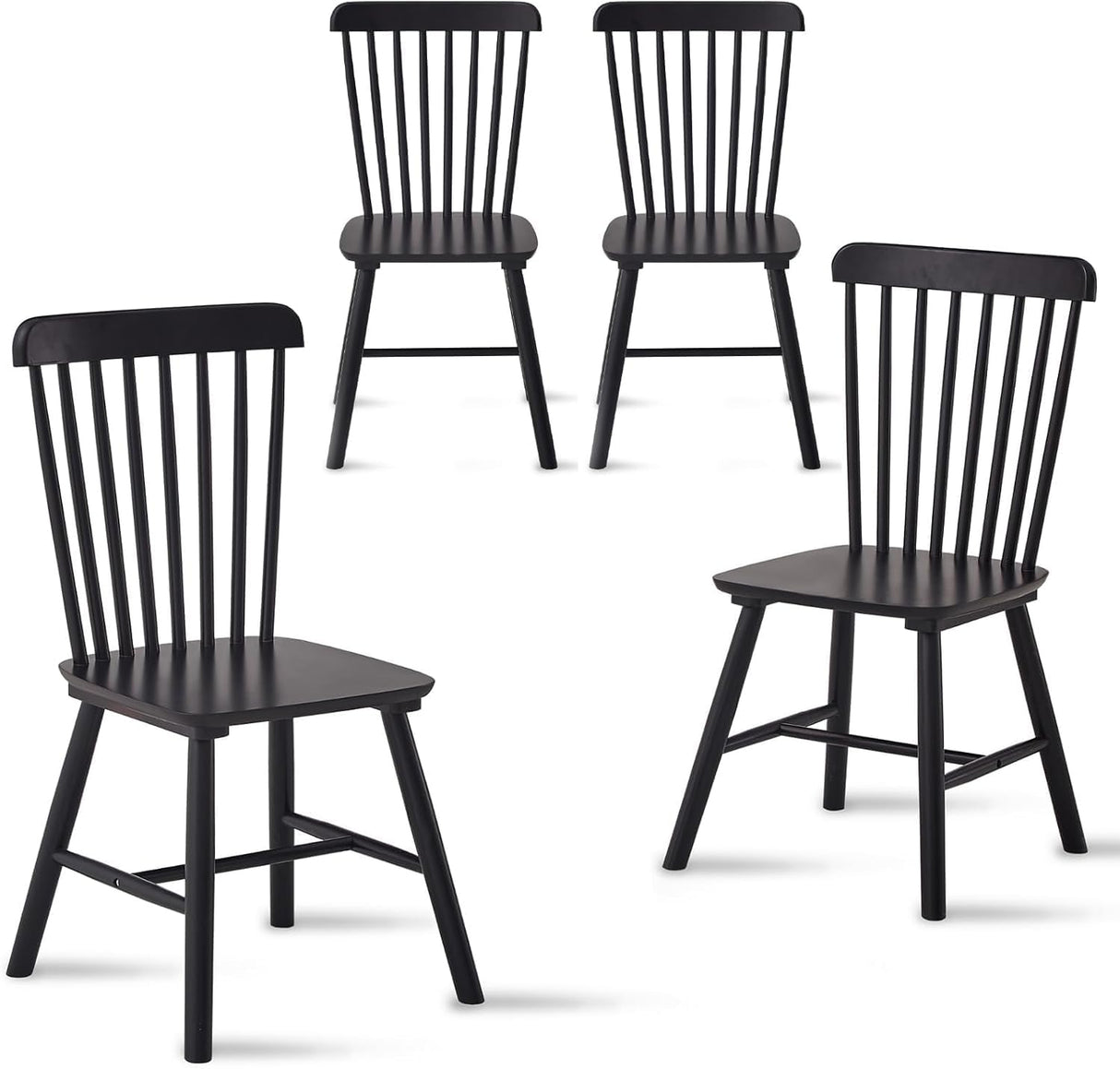 Aimerive Black Windsor Dining Chairs Set of 4 Wooden Dining Chairs Spindle Back Dining Room Chairs, Modern Farmhouse Solid Wood Kitchen Chairs for Living Room, Restaurant, Cafe Aimerive