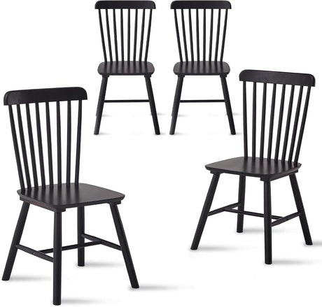 Aimerive Black Windsor Dining Chairs Set of 4 Wooden Dining Chairs Spindle Back Dining Room Chairs, Modern Farmhouse Solid Wood Kitchen Chairs for Living Room, Restaurant, Cafe Aimerive