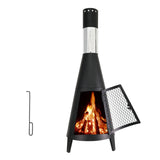 BDL Chiminea Outdoor Fireplace Outdoor Wood Burning Fire Pit Free Standing Fireplace with Log Grate, Mesh Screen for Patio, Backyard, Garden-Black BDL