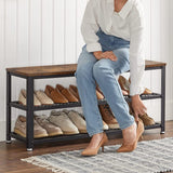 VASAGLE, 3-Tier Shoe Rack, Shelf Storage Bench with Metal Mesh Shelves and Seat, Free Standing Shoe Organizer for Entryway, 11.8 x 39.4 x 17.7 Inches, Rustic Brown and Black ULBS078B01 VASAGLE