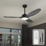 Wozzio 52'' Ceiling Fans with Lights Remote Control,Black Modern Ceiling Fan 3CCT 22W Dimmable LED Light,3 Reversible Blades,6 Speed Ceiling Fan for Bedroom Livingroom Home Office Wozzio
