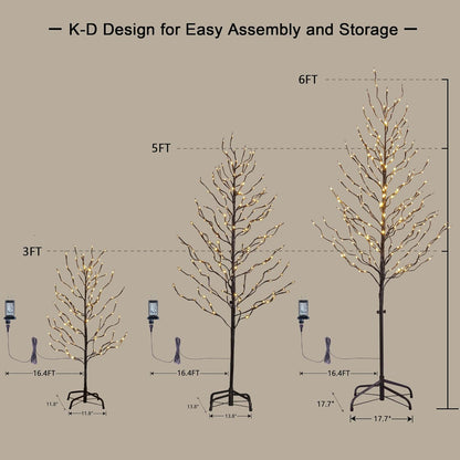 Lightshare Set of 3 Star Light Trees Christmas Decorations, Including 3 feet, 5 feet, and 6 feet, Warm White Christmas Tree, Brown Branch