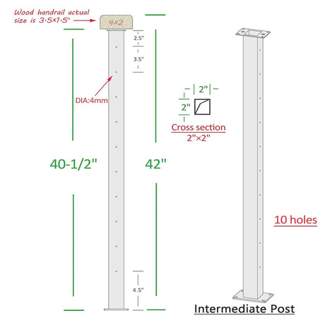 Deck Man 2Pack Deck Railing Posts Stainless Steel Cable Railing Post(2"×2") with 1/8 Cable Railing Kit, Level drilled (2, Black, 40.5 inch) Deck Man