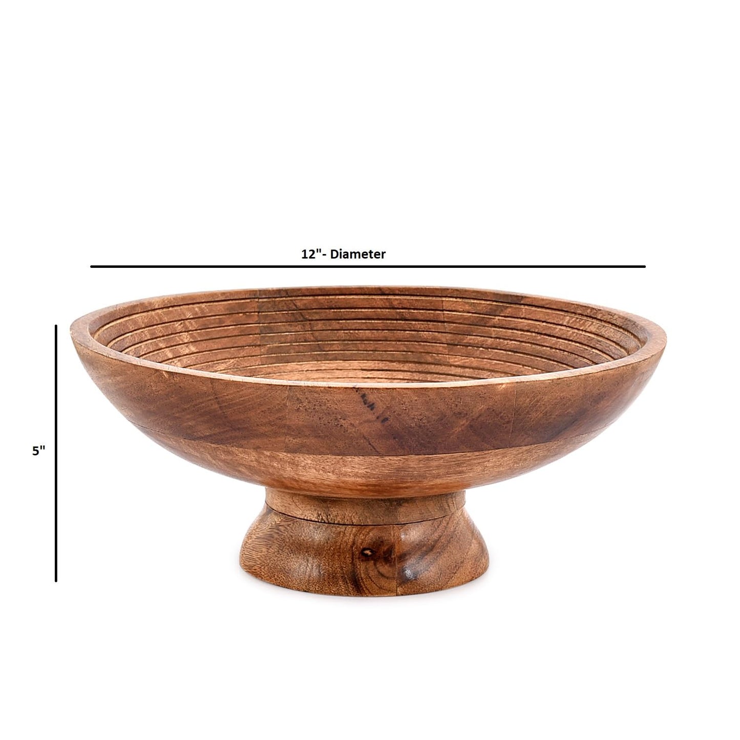 NIRMAN FRUIT BOWL Mango Wood Round Shaped Serving Bowl For Fruit,Dessert Platter Tray Dish Kitchen Dining Fruit,Dessert,Snack (12" x 12" x 5")