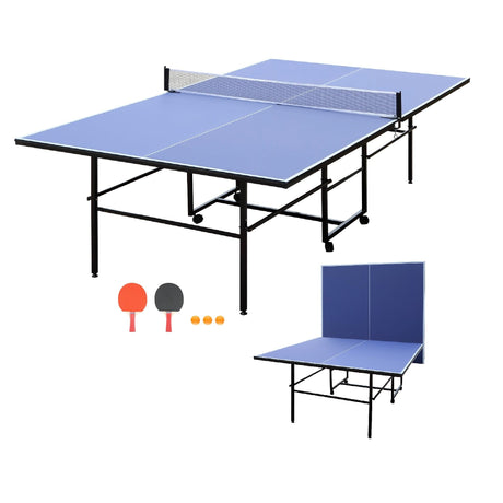 Table Tennis Tables, 9ft Mid-Size Professional Outdoor Table Tennis Table Foldable & Portable Ping Pong Table Set for Indoor Games with Net, 2 Table Tennis Paddles and 3 Balls HIMcup