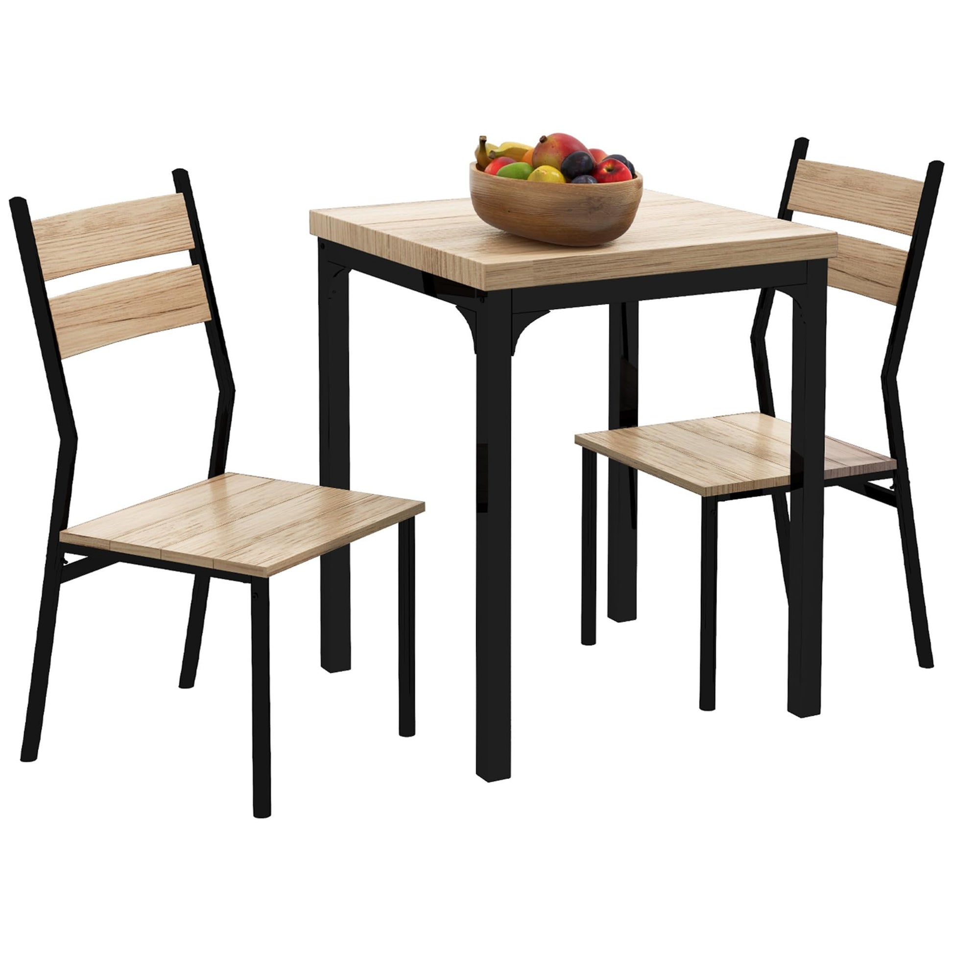 HOMCOM Light Wood Grain 3-Piece Dining Table Set for Small Spaces - WoodArtSupply