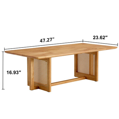 LKTART Modern Imitation Rattan Coffee Table Rectangular Solid Wood Table Top Cross Table Legs for Living Room Bedroom Office - WoodArtSupply