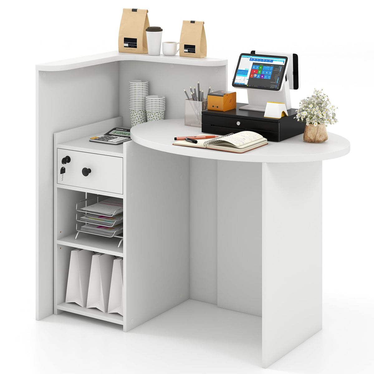 IFANNY Reception Desk, 48’’ Retail Counter Table w/Lockable Drawer & S ...